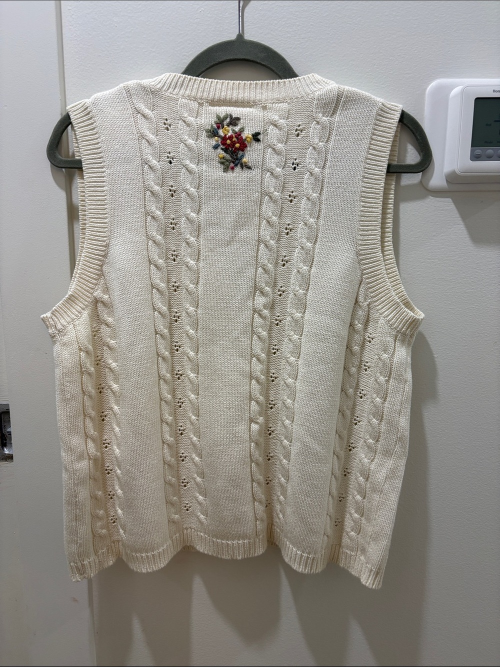 Cream Embroidered Cable-Knit Button Vest - Picture 3 of 3